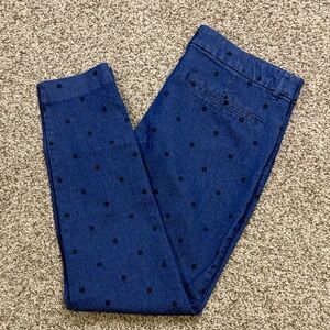 Old Navy Pixie Pants Blue Black Dot Stretch Denim-look EUC 6P see details